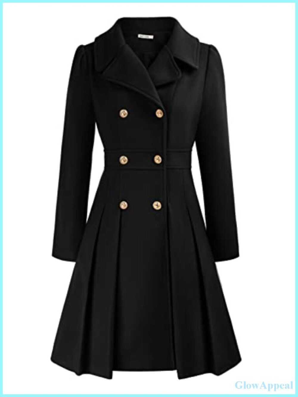 Women's Wool Blend Double Breasted Trench Coat Notch Lapel A-Line Pea Coat with